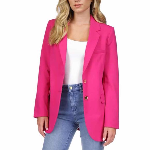 MICHAEL Michael Kors Solid Two Button Blazer Jacket Size 6 Deep Fuchsia - Picture 9 of 12